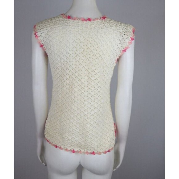VINTAGE 1960s 1970s WOMEN'S CREAM CROCHET DOILIES STYLE PULLOVER SWEATER - S - Picture 5 of 6